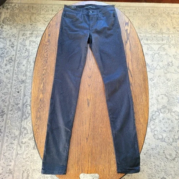 Joe's Mid-Rise Glitter-Coated Skinny Jeans Jet Black Sparkler Wash Size Women 27 Skinny